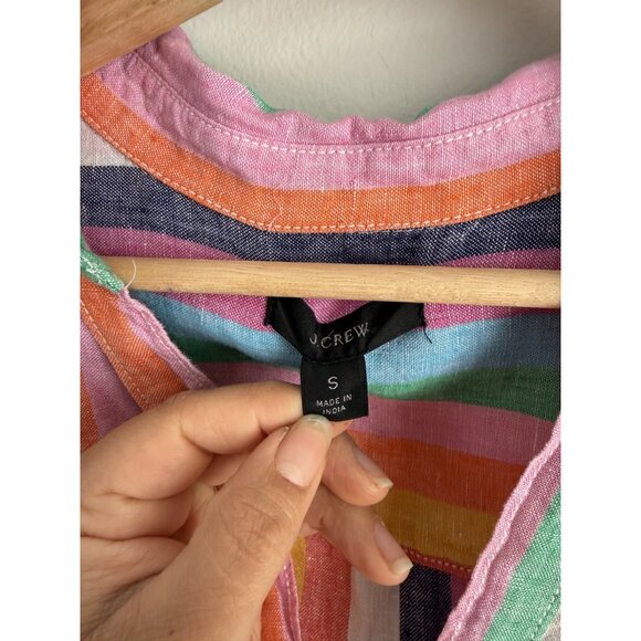 J. Crew 100% Linen Multicolor Rainbow V-Neck Short Sleeve Top Coastal Beachy S - Picture 9 of 9